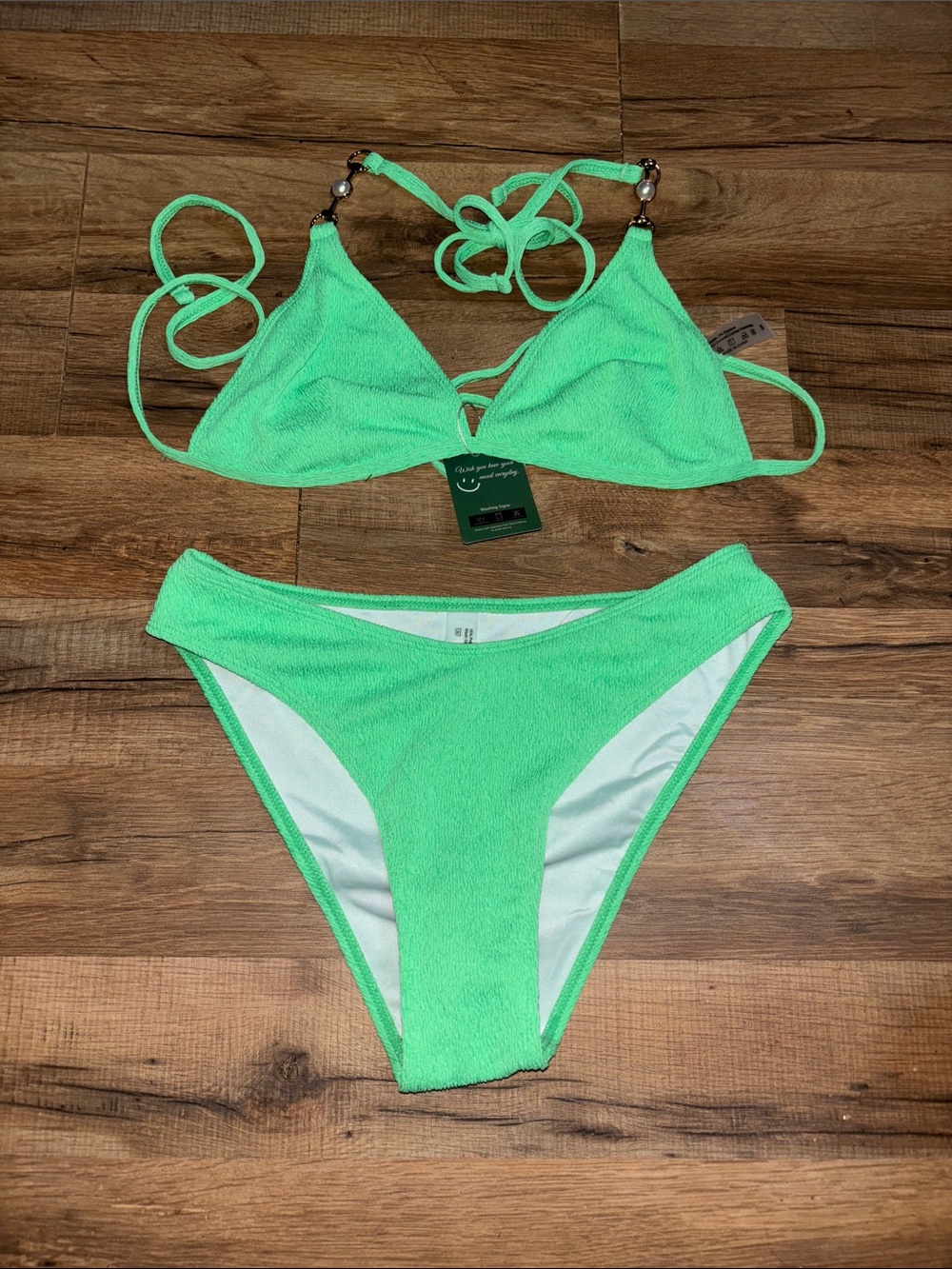 Neon Green Textured Bikini Set